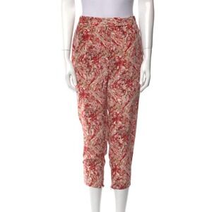 Bottega Veneta Marbled Silk Skinny Leg Cropped Pants in Pink & Red sz 42 (US 6)